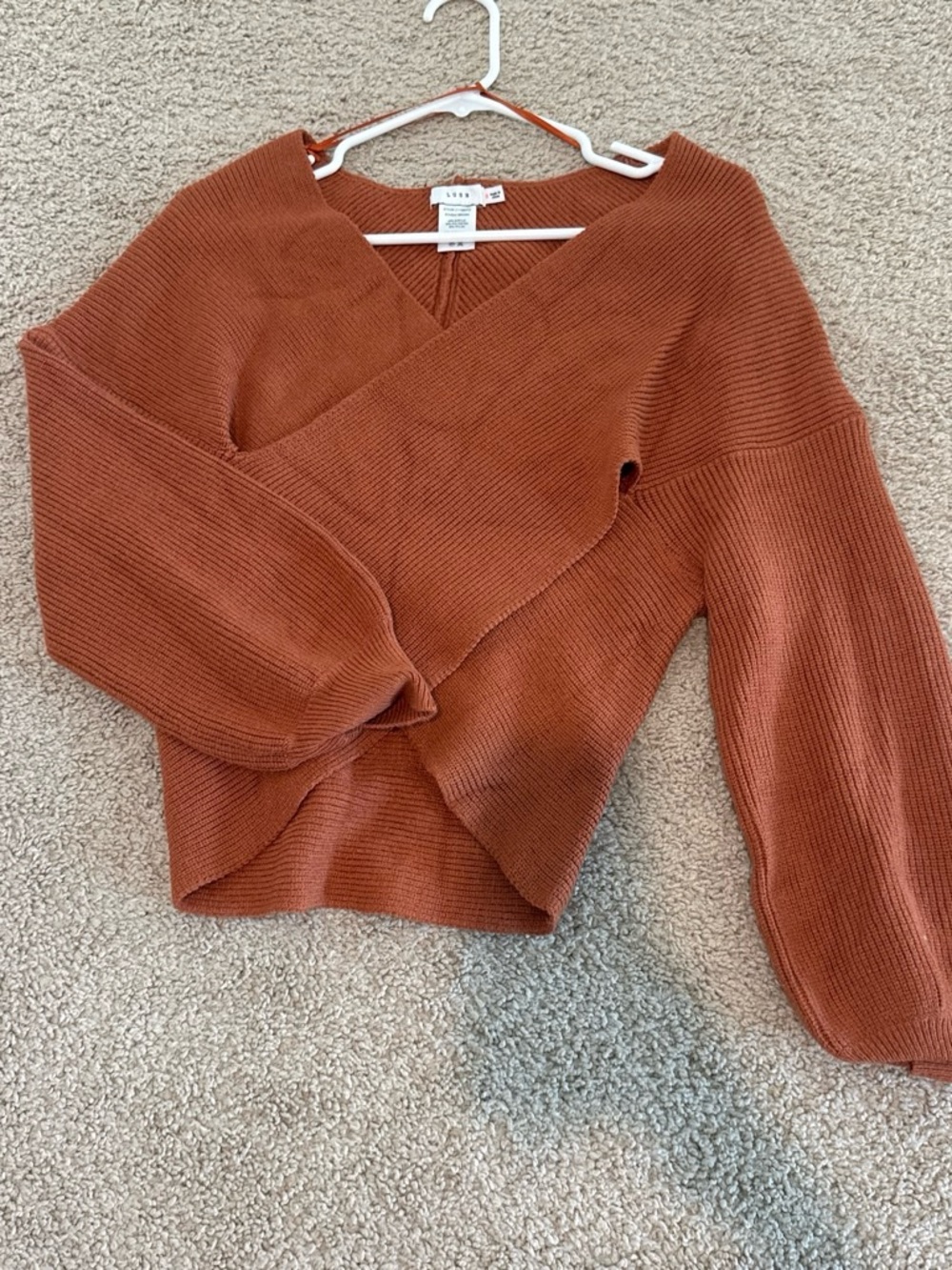 Lush Rust Cross-Front V-Neck Sweater